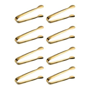 Imagem de Pegador de Gelo Premium Dourado - Pinça de Cozinha Multiuso em Aço Inox Resistente Para Servir Comida, Gelo, Frutas, Salada, Alimentos e Aperitivos, Utensílio Para Cozinha Elegante (8 Unidades)