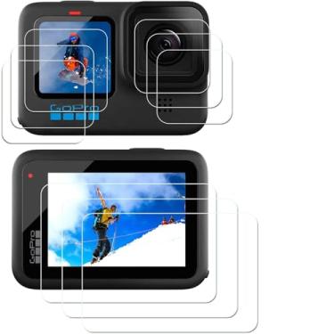 Imagem de [11 peças] Protetor de tela para GoPro Hero 11 10 9, compatível com GoPro Hero 11 10 9 preto, protetor de tela de vidro temperado 9 peças + 2 peças de capa de lente de borracha, GoPro Hero 11 10 9 kit de acessórios pretos