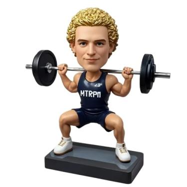 Imagem de Bobblehead de halterofilismo personalizado - pose de agachamento com barra | Presente personalizado de academia e fitness para fisiculturistas | Caricatura engraçada de levantamento de peso da foto