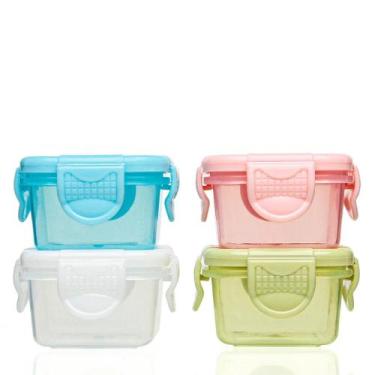 Imagem de Kit 4 Mini Potes com Tampa Para Papinha de Bebê Viagem ou Freezer - No