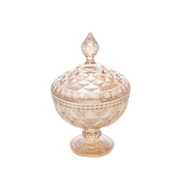 Imagem de LYOR - Potiche de Cristal com Pé Diamond Âmbar Metalizado 15cm x 23cm.