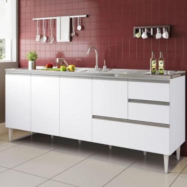 Imagem de Balcão Maceió Para Pia 2,00 Mt 4 Portas Com Gavetão Branco - MILANI MO