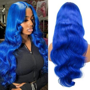 Imagem de Peruca frontal de renda MYDIVA Blue Body Wave 100% cabelo humano 20"