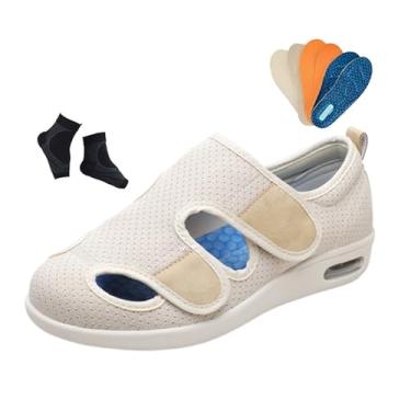 Imagem de Calçado Masculino Ajustável ​​para Diabéticos Para Engordar E Alargar O Verão, Calçado Ortopédico Caminhada Com Capa Articulada Respirável E Com Amortecimento De Ar Largo Edema(Beige,47 EU)