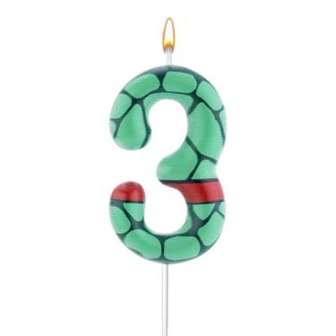 Imagem de Velas de aniversário com concha de tartaruga, verde, vermelha, tartaruga, número de aniversário, parafina, tartaruga, decoração de aniversário, número 3