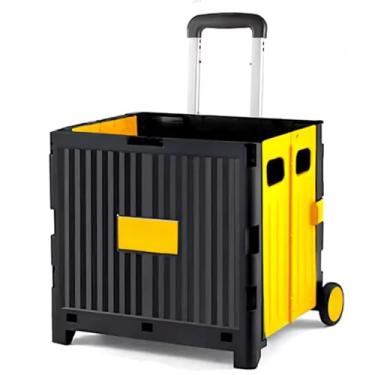 Imagem de Carrinho Dobrável de Carga Ferramentas Multiuso Portátil Reforçado 65L Vira Maleta(Preto/Amarelo)