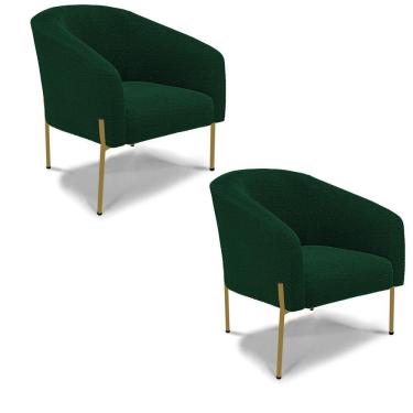 Imagem de Poltrona Decorativa Pé Ferro Dourado Kit 2 Stella Bouclê D03 - D'rossi Cor Verde