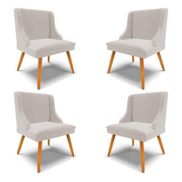 Imagem de Kit 4 Cadeiras Decorativas Sala De Jantar Pés Palito De Madeira Firenze Veludo Cinza/natural G19