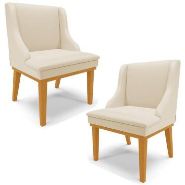 Imagem de Kit 2 Cadeiras Decorativas Sala De Jantar Base Fixa De Madeira Firenze Pu Bege/castanho G19 - Gran Belo