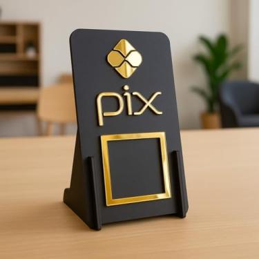 Imagem de Display De Mesa Qr Code Pix Em Mdf Com Detalhes Em Acrílico(Acrílico Dourado)