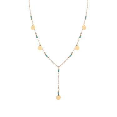 Imagem de MINACHI Colar em Y vintage boêmio criado turquesa moeda delicada banhado a ouro, joia moderna minimalista boêmia, presente para mulheres