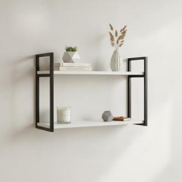 Imagem de Estante Suspensa, Prateleira Nicho Rack em Estilo industrial Duas Posições Metalon e Mdf Dourado Rose Preto Branco(PRETO)