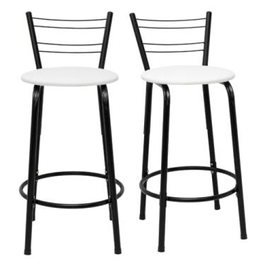Imagem de Kit 2 Banquetas Para Cozinha Flórida Estrutura Preta 60cm Área de Lazer Piscina Balcão Bancada Bistro Bar (Assento Branco)
