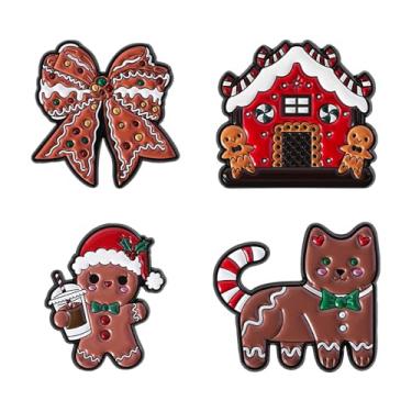 Imagem de Conjunto de broches de biscoitos de açúcar de gengibre de Natal para mulheres e meninas - esmalte homem de gengibre gato casa de doces laço nó lapela broche distintivos para roupas jeans acessórios