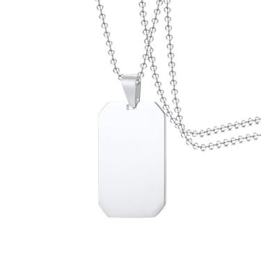 Imagem de Colar masculino de prata militar com pingente de aço inoxidável altamente polido, joia moderna minimalista, corrente esférica de 60 cm, presente unissex para uso diário