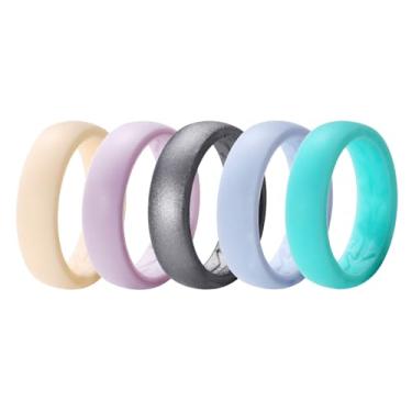 Imagem de OIDEA Anéis de silicone femininos: 5 cores de 5,5 mm de largura, finas e empilháveis, curvas internas de borracha, alianças de casamento, presentes de dia dos namorados para mulheres e mulheres