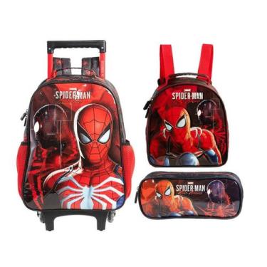 Imagem de Kit Mochila Rodinha Homem Aranha Lancheira Estojo Duplo 2026 - Xeryus