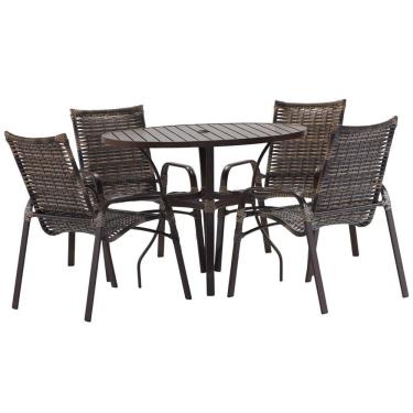 Imagem de Jogo 4 Cadeiras Alumínio e Mesa Tampo Ripado 100cm para Área Jardim Varanda Piscina Emily Cappuccino