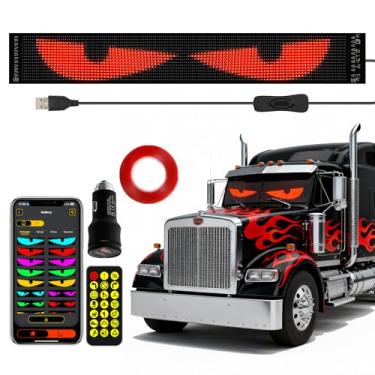 Imagem de Olhos de LED para para-brisas de caminhão | Barra de luz programável de olhos diabólicos de 176 cm x 19 cm com aplicativo e controle remoto para semi-caminhões