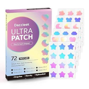 Imagem de Dazzlook Cute Star Patch para acne com ácido salicílico, adesivos de espinhas hidrocolóides de formas mistas, cores iridescentes, 72 peças, adesivos modernos para espinhas
