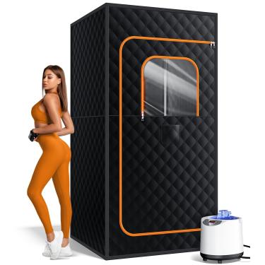Imagem de Caixa de sauna, sauna portátil para casa, barraca de sauna a vapor portátil pessoal com aquecedor a vapor 3L de 1200 W, 15 níveis, controle remoto, cadeira dobrável, tamanho grande aconchegante 91 x