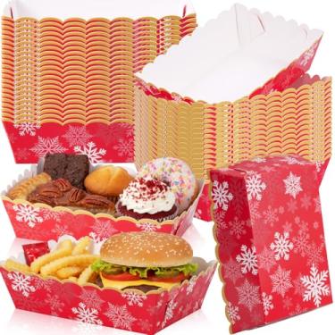 Imagem de Dunzoom 60 bandejas de comida de papel de floco de neve de Natal, pratos de Natal, filme, noite, lanches, barcos nacho, descartáveis, para decoração de festa de inverno no país das maravilhas