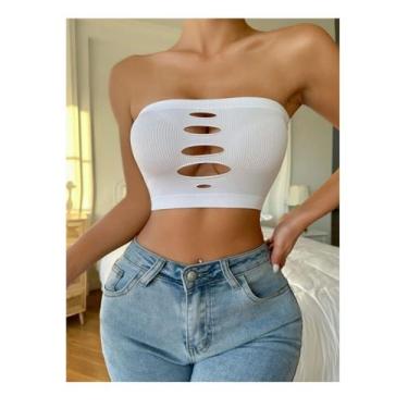 Imagem de Sutiã Crop Top Opening 2023, tecido elástico branco sexy - Lightbek Of