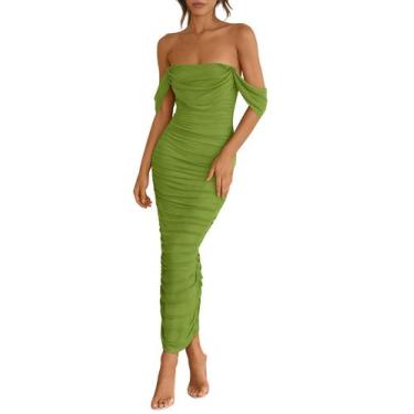 Imagem de Vestido feminino PRETTYGARDEN 2025, verão, sem ombros, Maxi Olive