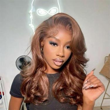 Imagem de Peruca YINGRUN Bob 40 cm 180% Densidade Body Wave Lace Front Marrom