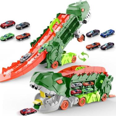 Imagem de Brinquedo Dinosaur Ultimate Hauler Track City com 4 carros Dufuntotoys