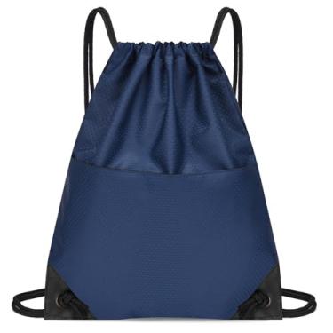 Imagem de Mochila com cordão, bolsa impermeável de tecido Oxford, com cordão nas costas e bolso com zíper para esportes, viagens ao ar livre