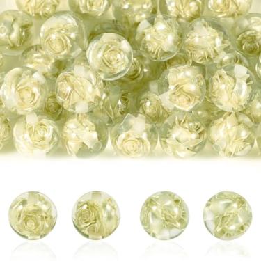Imagem de 15 peças de contas de resina 16 mm redondas embutidas flores rosas sensação premium apto para DIY Dia dos Namorados pulseira colar chaveiro canetas contas corrente telefone (amarelo)