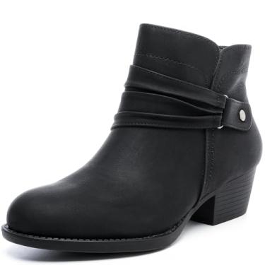 Imagem de Luoika Botas femininas de cano curto de largura larga - Botas curtas pretas e marrons com bloco de salto baixo com zíper lateral., Preto 715, 9 X-Wide