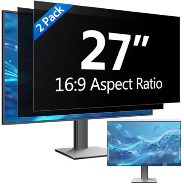 Imagem de [Pacote com 2] Filtro de tela de privacidade de computador de 67 polegadas para monitor com proporção de 16:9, proteção para os olhos, proteção contra luz azul e protetor antirreflexo, película