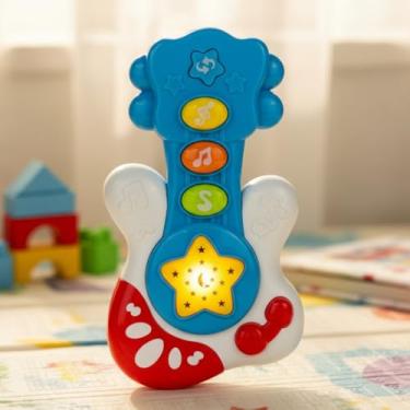Imagem de Brinquedo Mini Guitarra Musical Infantil Com Luz Som Projeção Educativo Bebê 18 Meses Criança (Azul)