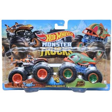 Imagem de Hot Wheels Monster Trucks Tiger Shark vs Piran-Ahhhh, 1:64 Scale Demolition Doubles