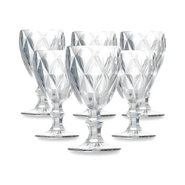 Imagem de Jogo de 6 Taças de Vidro Diamond Transparente 315ml Design Elegante e Resistente Ideal para Suco Água Refrigerante Drinks e Café Transparente para Cozinha Bar e Restaurante