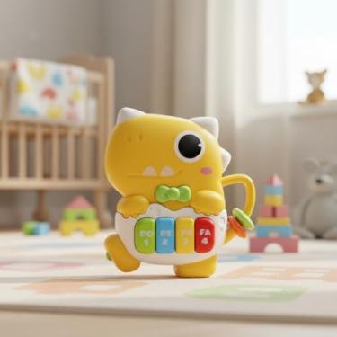 Imagem de Piano Dinossauro Infantil Baby Toy Musical Com Luz E Som Brinquedo Educativo Sensorial Bebê + 18M (Amarelo)