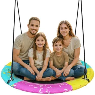 Imagem de Tree Swing for Kids and Adults, ASTM Approved Saucer Swing Set with 900lbs Weight Capacity, Waterproof and UV-Resistant Mat, Adjustable Hanging Straps, Backyard Or Playground (48")