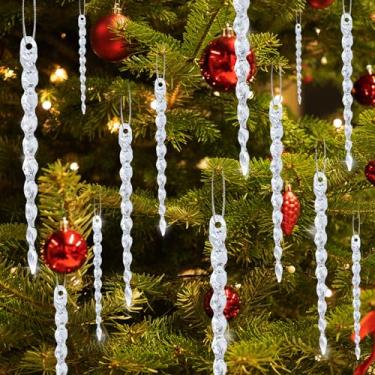 Imagem de 48 peças de enfeites de gelo de Natal, enfeite de pendurar de cristal acrílico, gota de gelo de árvore de Natal para decoração de casa, festa de casamento, suprimentos de decoração de inverno, 19 cm