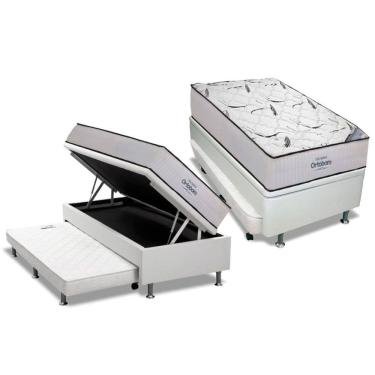 Imagem de Cama Box Baú C/Auxiliar Solteiro: Colchão Espuma Ortobom D45 Highfoam + Base White(88X188)