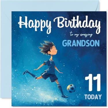 Imagem de Stuff4 Cartões de aniversário de 11 anos para meninos - menino de futebol - cartão de feliz aniversário para menino de 3 anos neto neto, cartões comemorativos de aniversário de 14 cm
