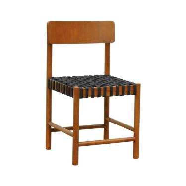 Imagem de Cadeira Amber Madeira Maciça - Amêndoa Trançado Corda Na Cor Preta