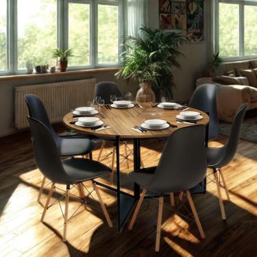 Imagem de Mesa Redonda Dobrável 1.20m Amadeirado Escuro Mdf 25mm E Ferro Acomoda 6 Pessoas