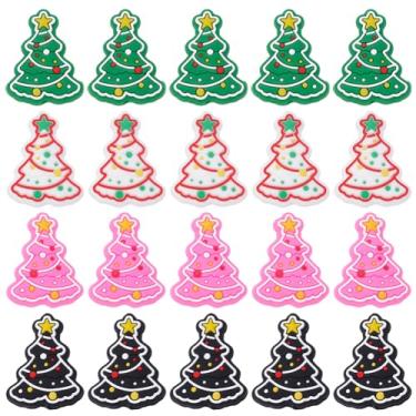 Imagem de WEBEEDY 20 contas de silicone para árvore de Natal, 4 cores, formato de árvore de Natal, contas focais de silicone, contas de desenho animado para chaveiro DIY, colar, pulseira, cordão, bolsa de
