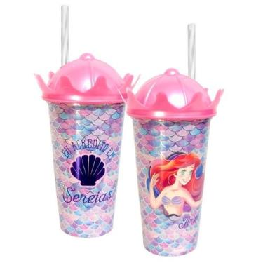 Imagem de Copo com Canudo Shake Princesa a Pequena Sereia 500ml - Plasútil