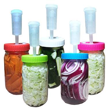 Imagem de Tampas de fermentação Mason Tank com válvulas ar Kit em plástico para potes boca larga Ideal fermentar chucrute e molho picante