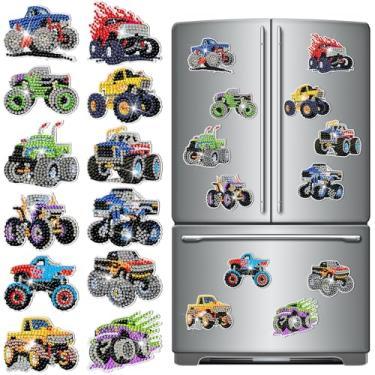 Imagem de Zonon 12 peças Ímãs de pintura de diamante para geladeira, kits de adesivos magnéticos de pintura artística de diamante fáceis para adultos, decoração de casa DIY (caminhão)