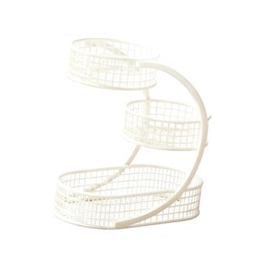 Imagem de KiBcsLic Fruteira de ferro fundido com 3 níveis, ideal para armazenar frutas, legumes, pães e lanches. Perfeita para decorar a mesa de jantar, Branco