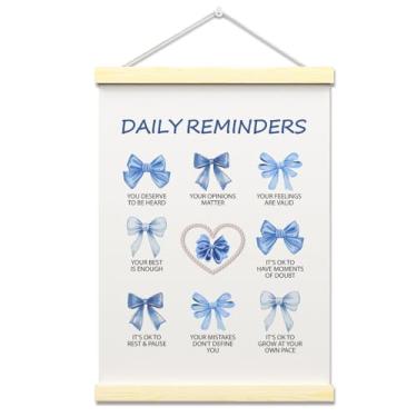 Imagem de Lembretes diários, moldura de pôster de laço azul, afirmações positivas, decoração de arte de parede para sala de estar, quarto, berçário, sala de jogos, 30 x 40 cm, impressão em tela, pôster de arte